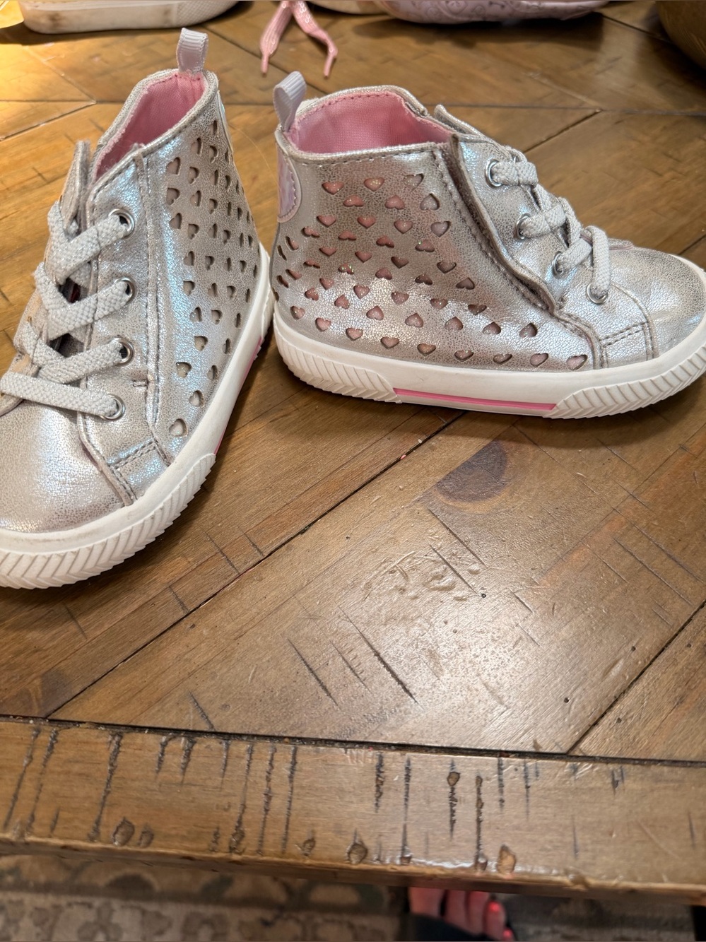 wonder nation Silver Heart Cutout High-Top Sneakers with Pink Interior